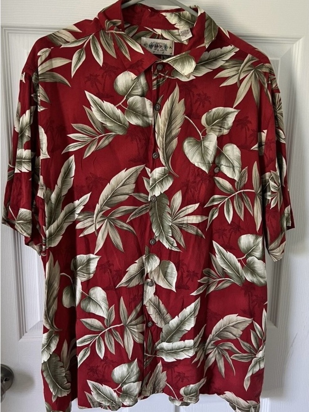 Campia Moda Aloha Hawaiian Red with Brown Foilage Mens Rayon Shirt Size XL